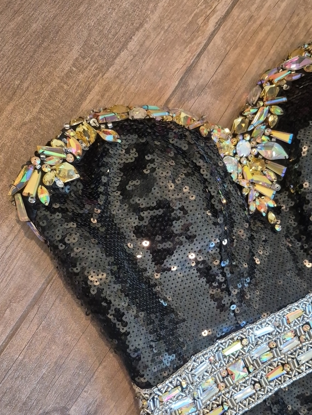 Vtg Sequin Rhinestone Strapless Fully Lined Sweetheart Neckline Mini Dress, 2 - Picture 2 of 15